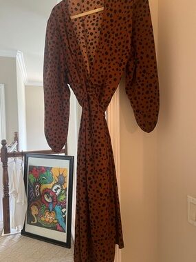 Amazon Brown Maxi Wrap Dress with Black Spot Print